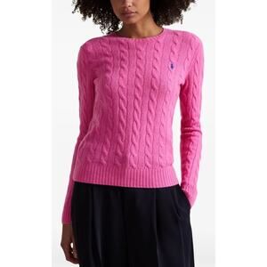 POLO RALPH LAUREN Cotton Cable Knit Crew Neck Sweater Top Pullover Pink Size S